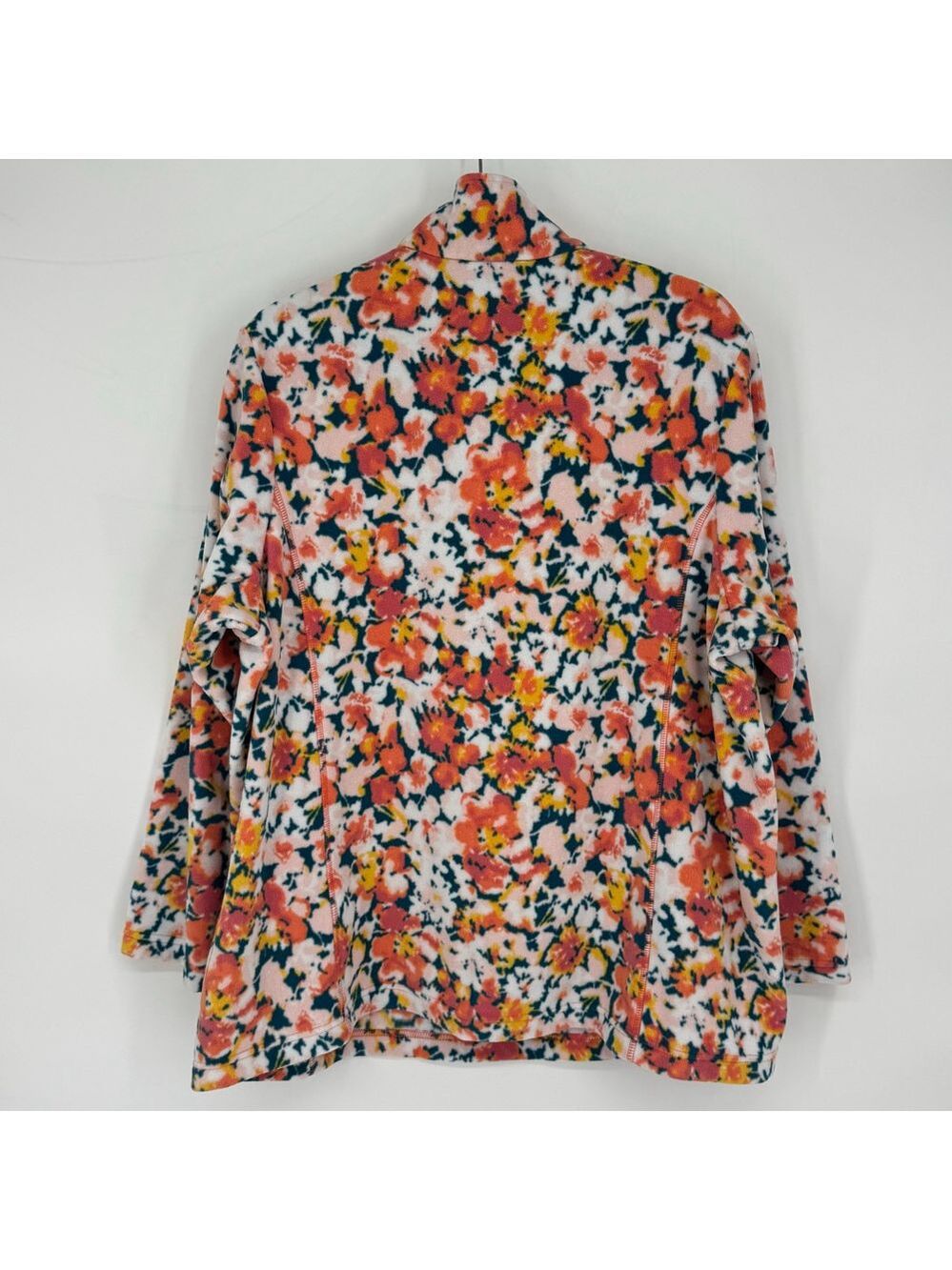 Lands' End Floral Fleece Quarter-Zip Sweatshirt 1X White Orange - Picture 3 of 8